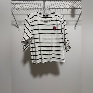 Karl Lagerfeld Paris Striped Heart T-Shirt Size Large